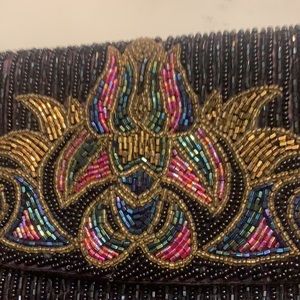 VINTAGE REGALE LTD BEADED EVENING CLUTCH PURSE BAG BLACK RED ART DECO